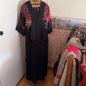 Vintage 2pc black dress with lace and rose jacket